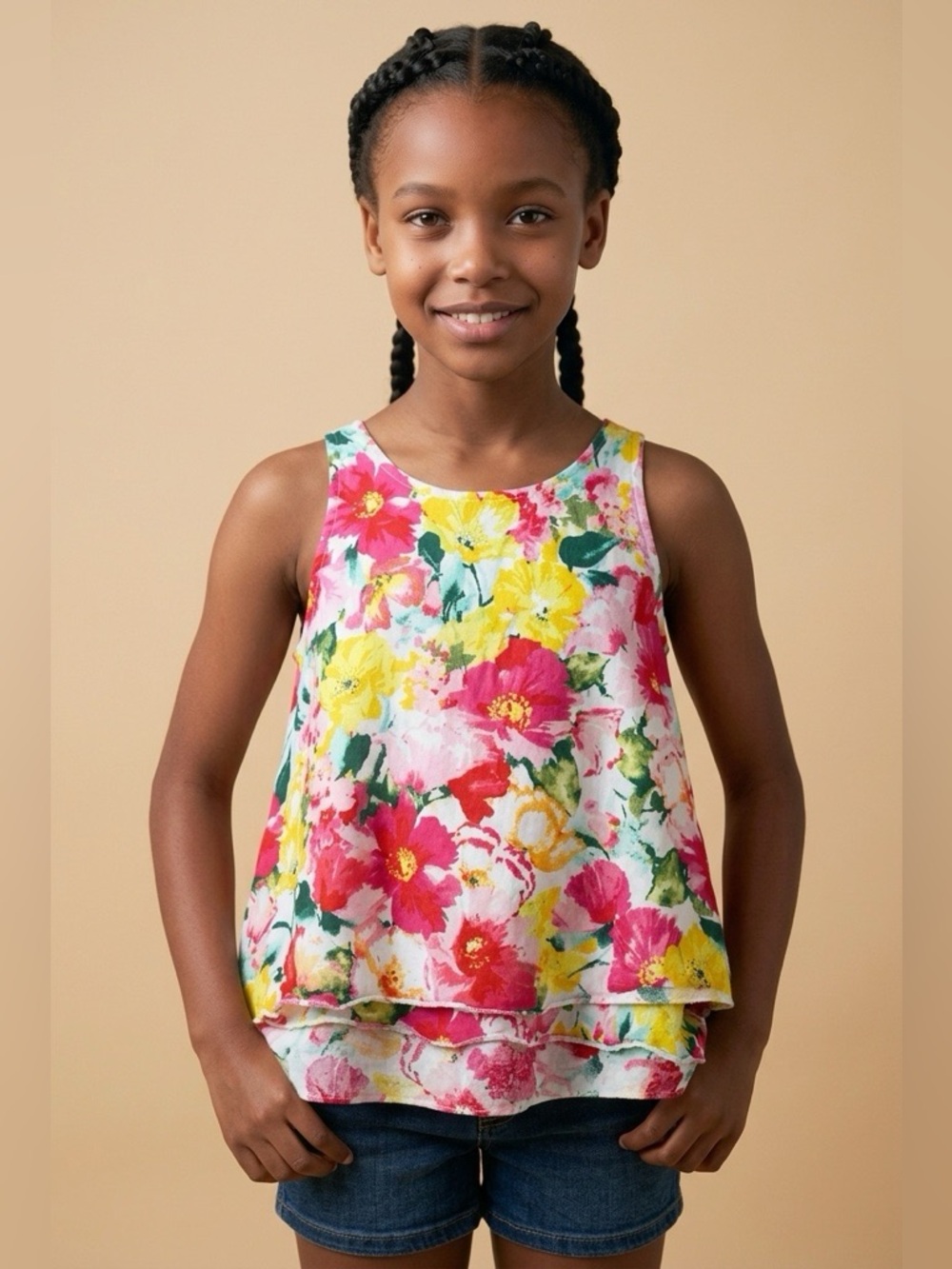 Ralph Lauren Girls Floral Tank Top XL (16) Cotton Sleeveless Summer